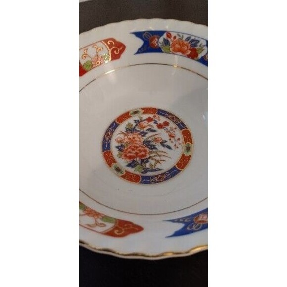 TONO CHINA Chinoiserie Bowl w/ Scalloped Edge, Gold Trim Floral Decor, JAPAN, 7" - Picture 3 of 6